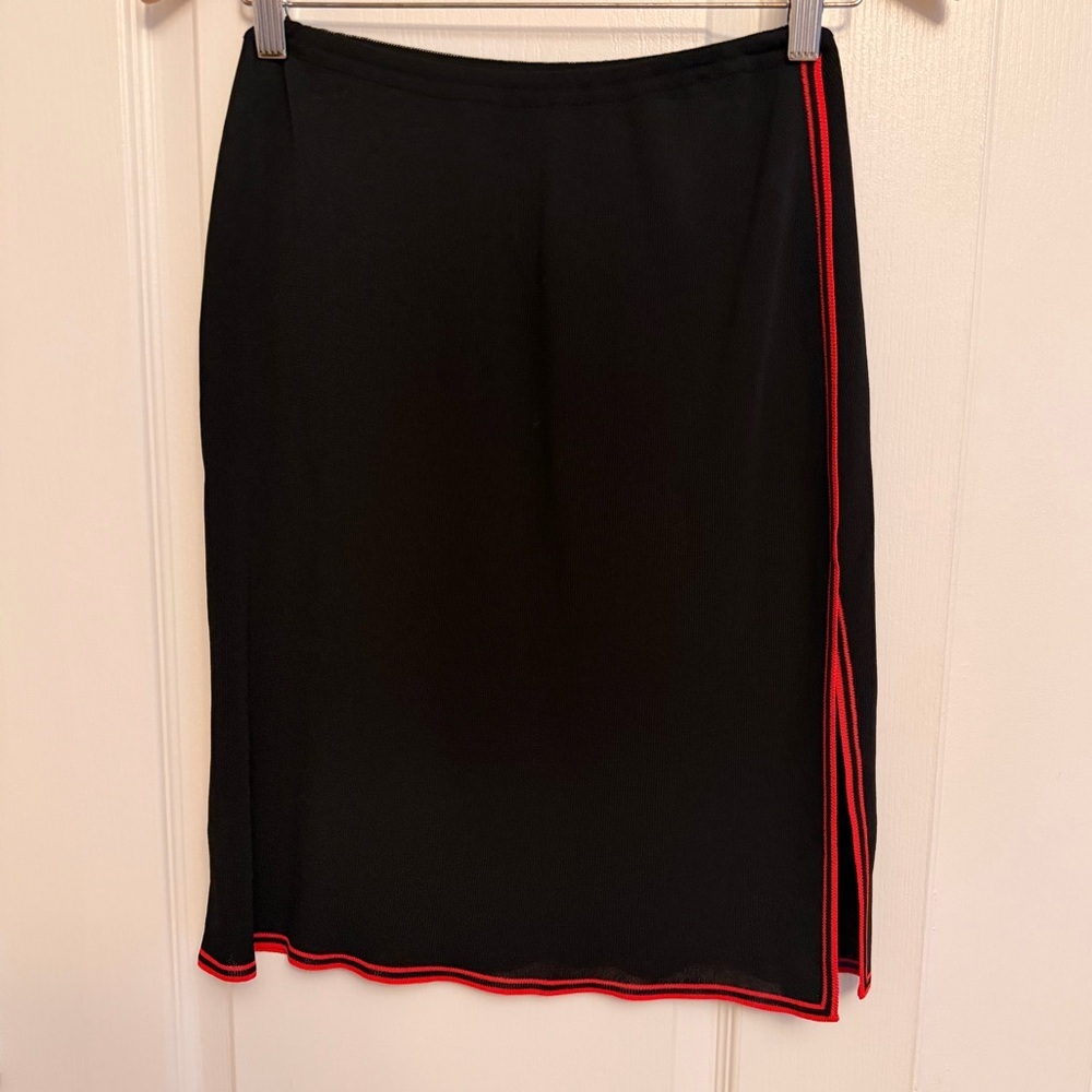 Versace Black Pencil Skirt with Red and Contrasting Blue Trim vintage